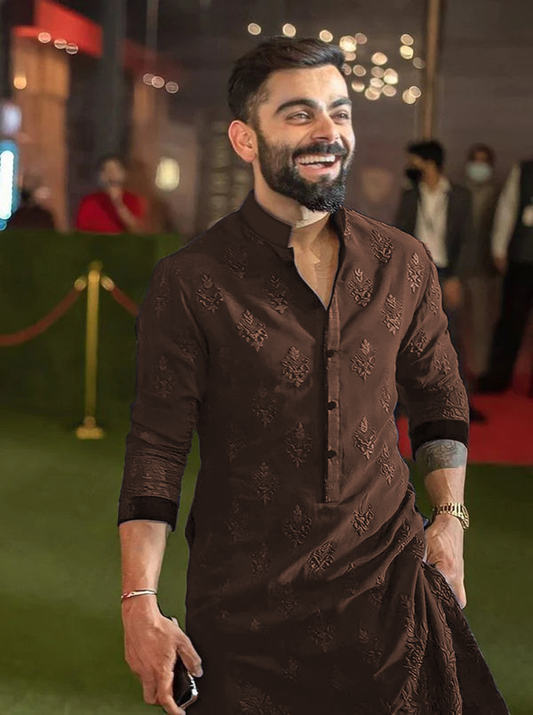 Fashionable Embroidered Brown Kurta - Virat Kohli's